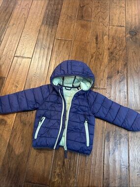 Mini Boden Mint Green Puffer Packable Jacket with Navy Trim